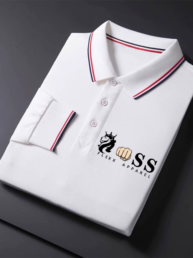 Camisa polo retro Letter Design ejecutivo de manga larga para hombre