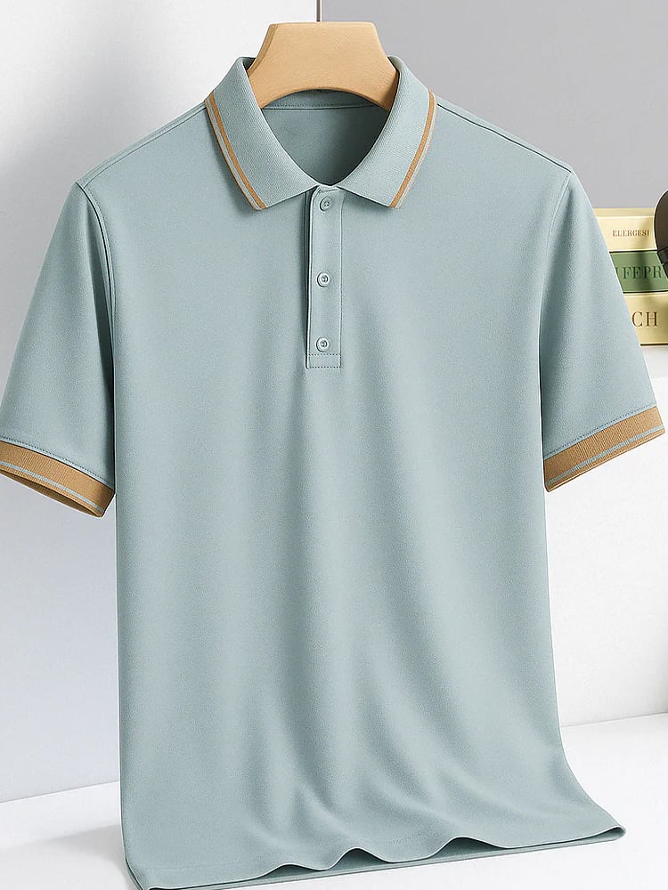 Camisa polo clásico ejecutivo Solid Button de manga corta para hombre