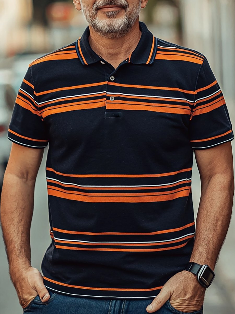 Camisa polo ejecutivo rayas con botones de manga corta para hombre