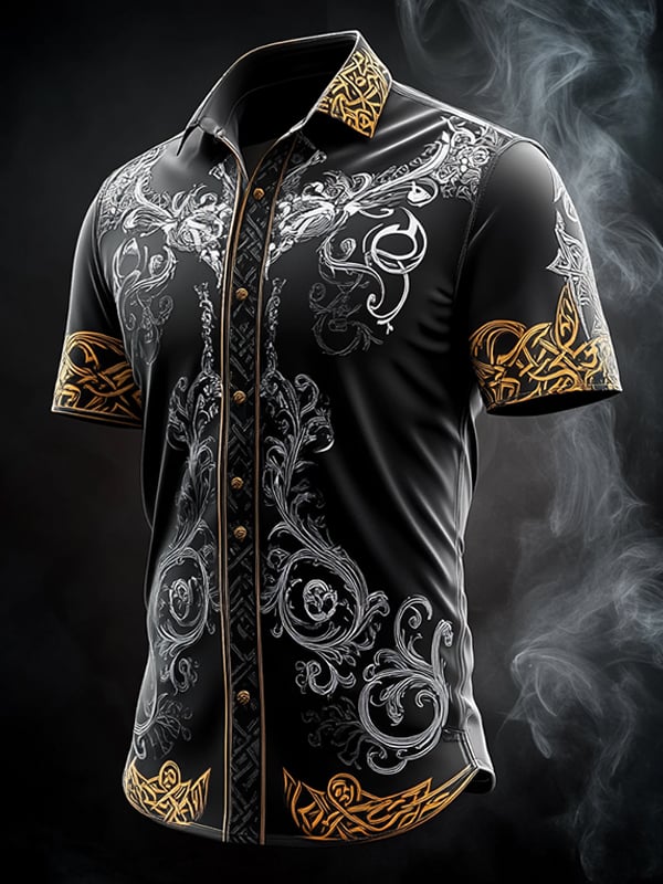 Camisa retro Viking gráfico de manga corta para hombre