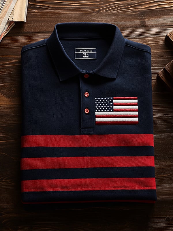 Camisa polo clásico ejecutivo Flag Independence Day de manga corta para hombre