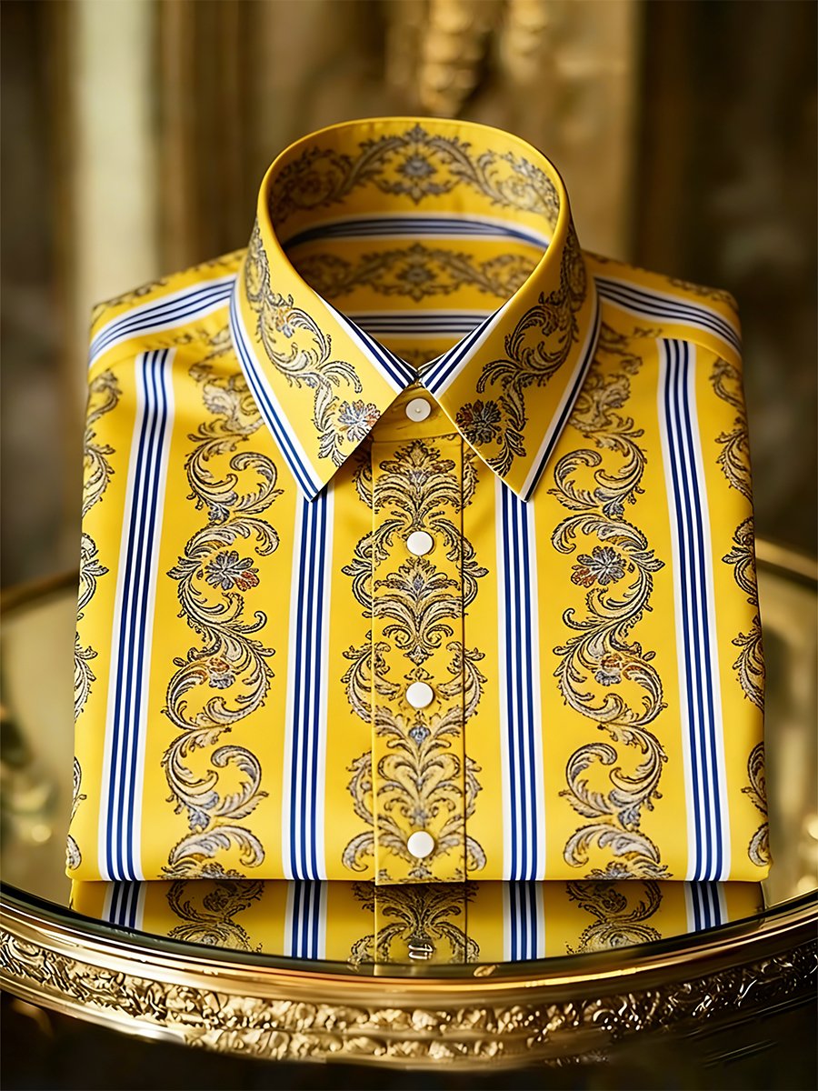 Camisa retro ejecutivo casual Baroque a rayas de manga larga para hombre