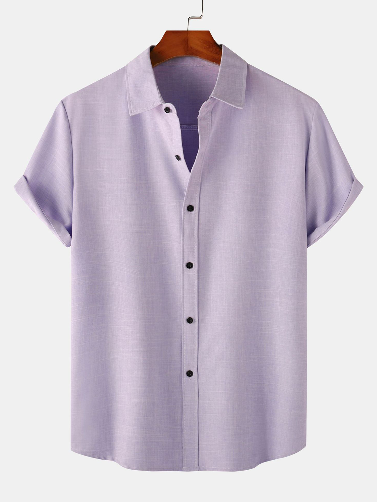 Camisa transpirable de color sólido de algodón Button Up casual de manga corta para hombre