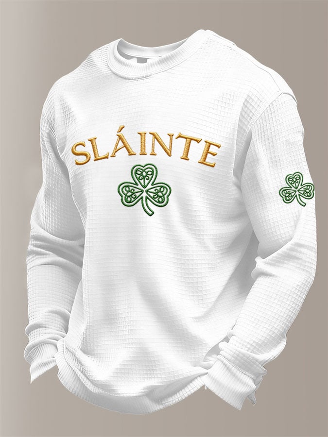 Camiseta St Patrick's Day estampado Waffle Fabric de manga larga para hombre