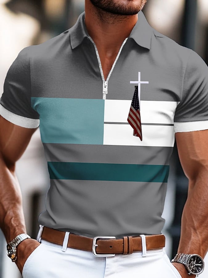 Camisa polo Flag Cross estampado para hombre