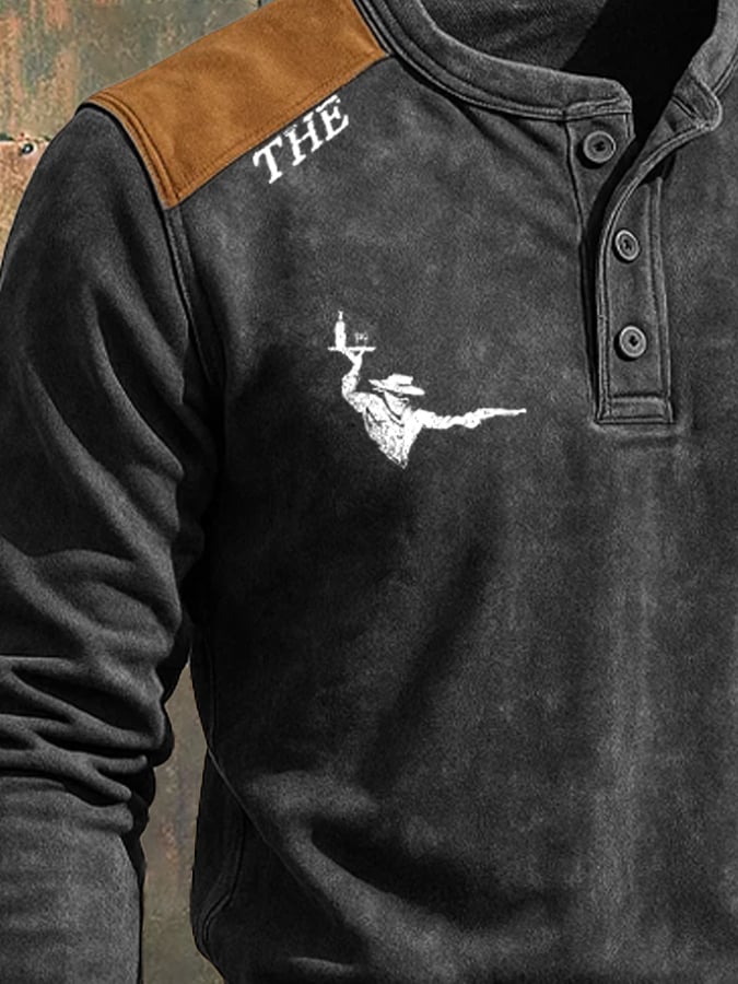 Sudadera retro Colorblock Henley para hombre