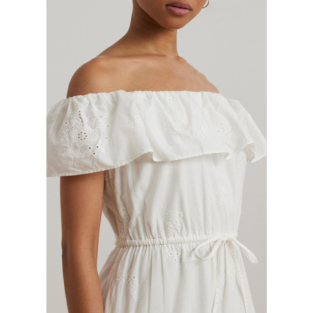 Cotton Off the Shoulder Tiered Dress - 4