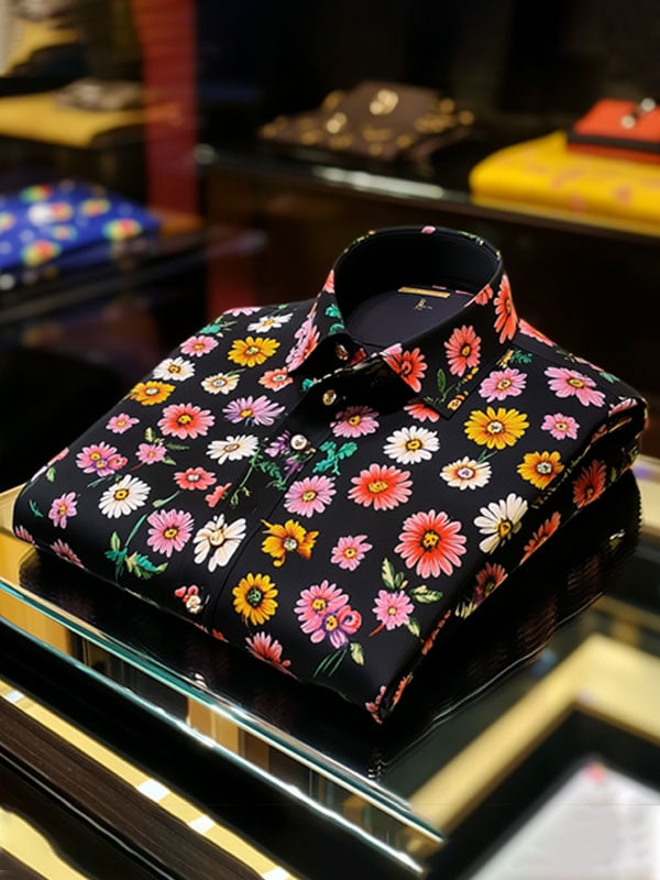 Camisa Small Daisy estampado ejecutivo solapa de manga corta para hombre
