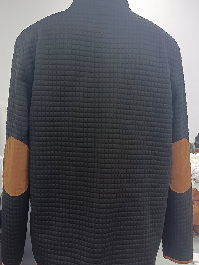 Sudadera vintage Lettering estampado Stand cuello Check Button para hombre