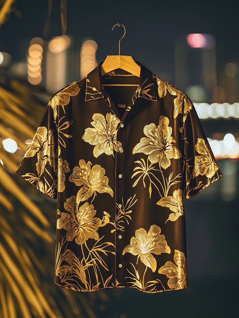 Camisa solapa hawaiano retro casual Vacation de manga corta para hombre