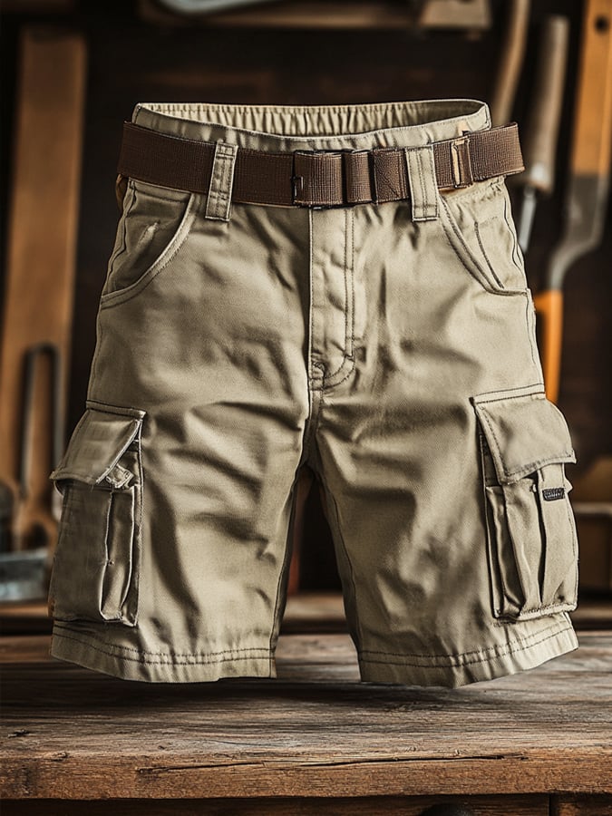 Shorts vintage para exterior bolsillo Functional cuero Embossed Cargo para hombre