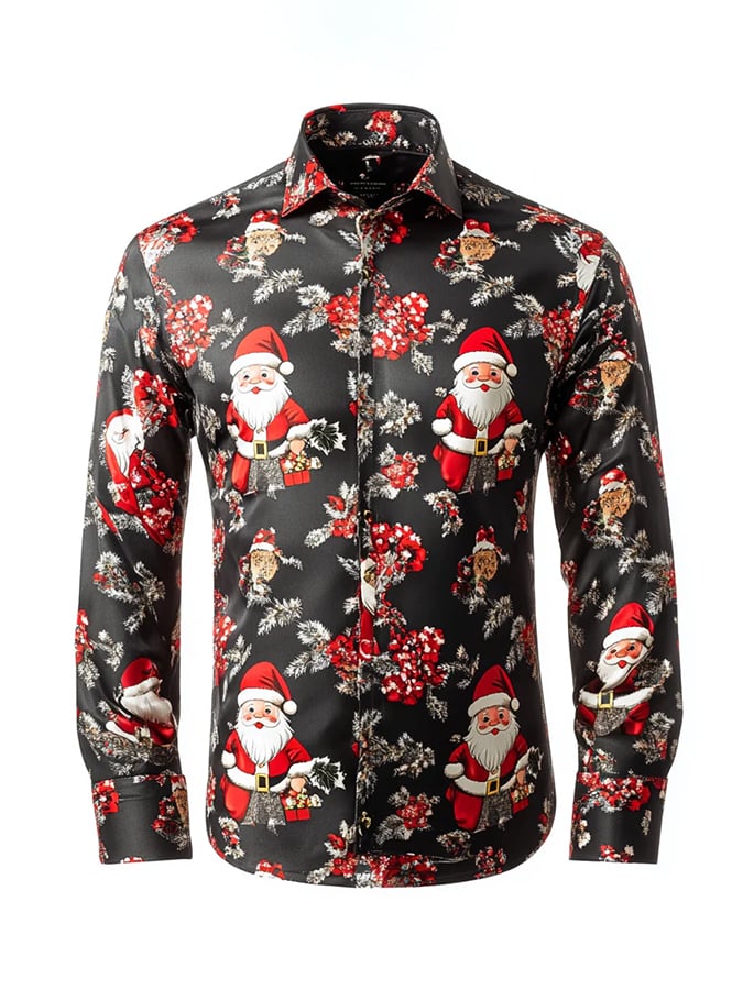 Camisa Christmas Light de lujo solapa de manga larga para hombre