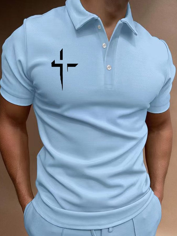 Camisa polo de manga corta Cross casual estampado para hombre
