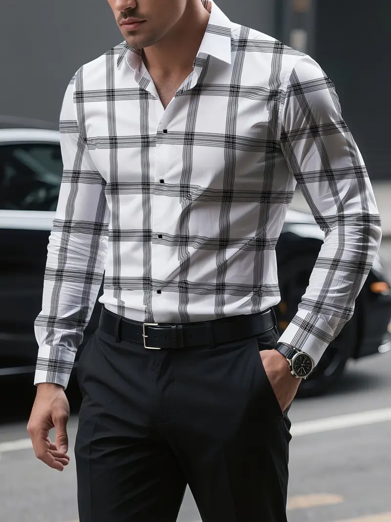 Camisa Street Style ejecutivo casual estampado de manga larga para hombre