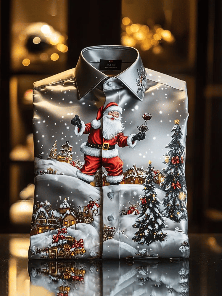 Camisa de lujo Romantic Christmas estampado de manga larga para hombre