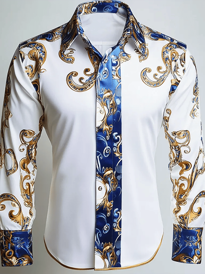 Camisa de moda ejecutivo de lujo Design estampado de manga larga para hombre