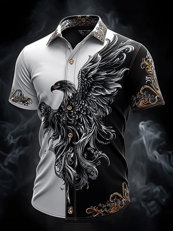 Camisa retro Viking gráfico de manga corta para hombre