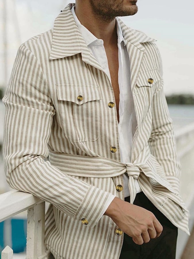 Retro a rayas Multi-bolsillo Design casual Suit para hombre