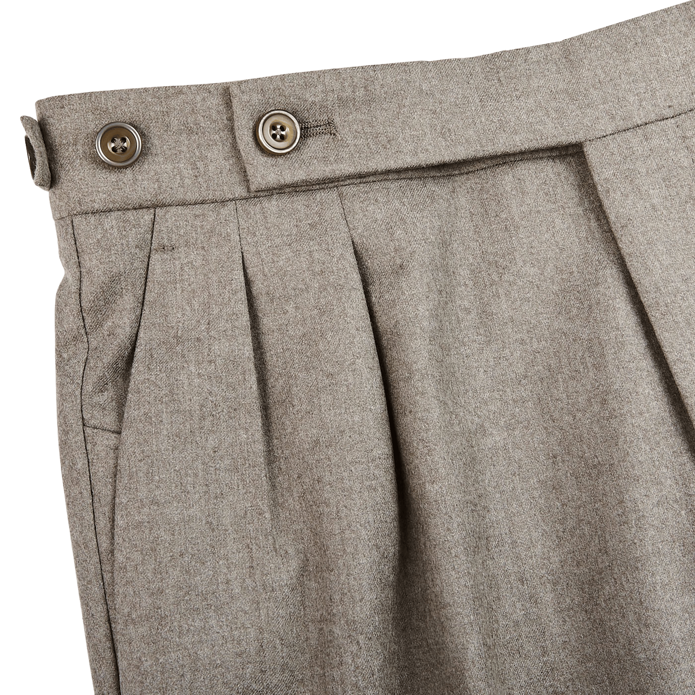 Oatmeal Beige lana Flannel Pleated Trousers