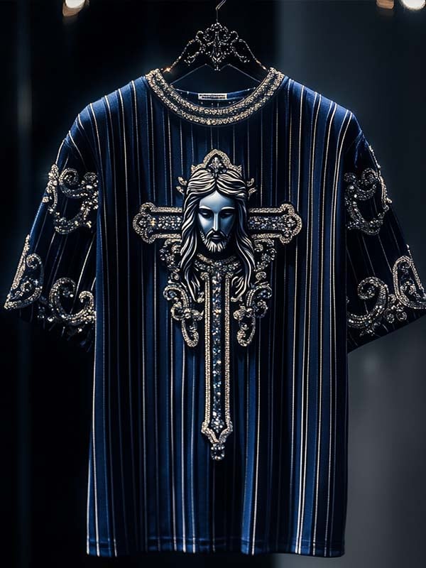 Camiseta ejecutivo Jesus de lujo estampado de algodón de manga corta para hombre