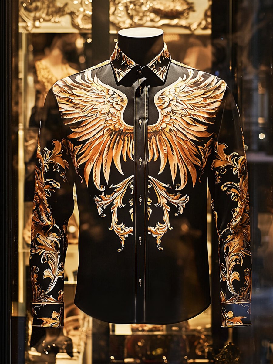 Camisa satén Luxe Wings de manga larga con botones para hombre