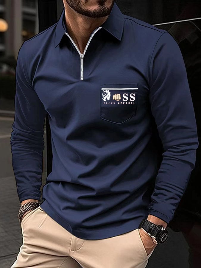 Camisa polo Sports casual de corte entallado de manga larga para hombre