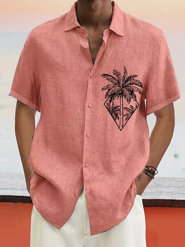 Camisa retro Hawaiian Vacation de manga corta para hombre