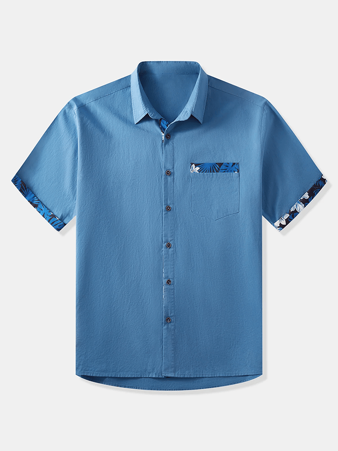 Camisa hawaiano Contrast Patchpara trabajo Design estampado With bolsillos de manga corta para hombre