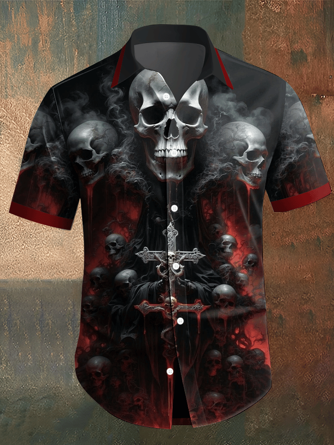 Camisa Dark Skull estampado vintage casual para hombre