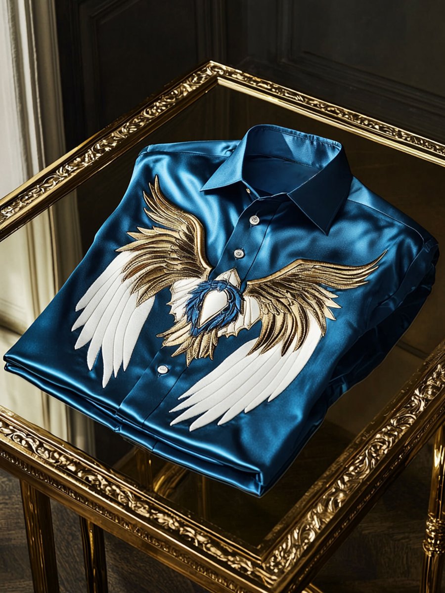 Camisa satén Wing de lujo ejecutivo de manga larga para hombre