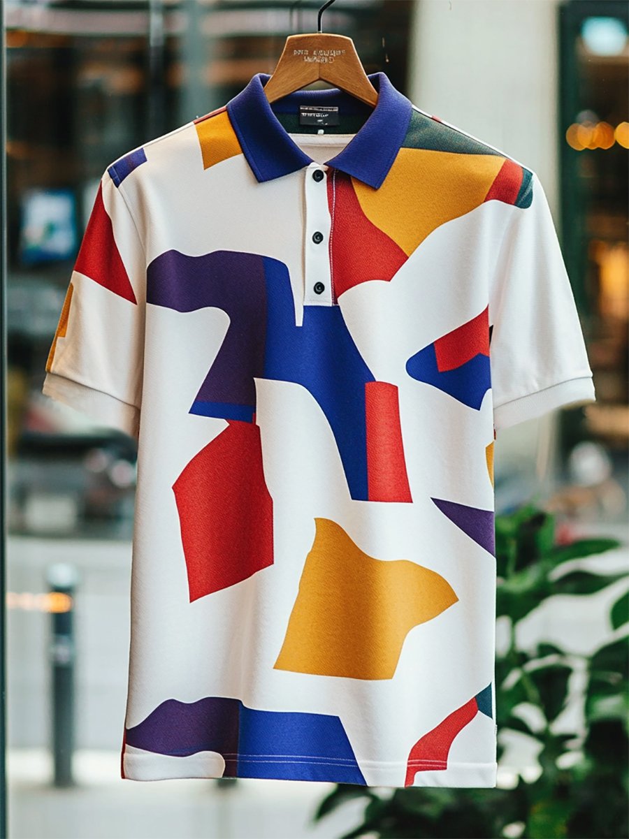 Camisa polo ejecutivo casual Bauhaus estampado Button de manga corta para hombre