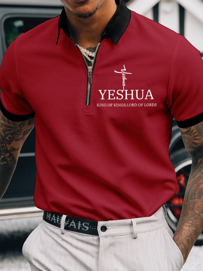 Camisa polo Faith “Yeshua King OF Kings Lord Of Lords” estampado casual para hombre