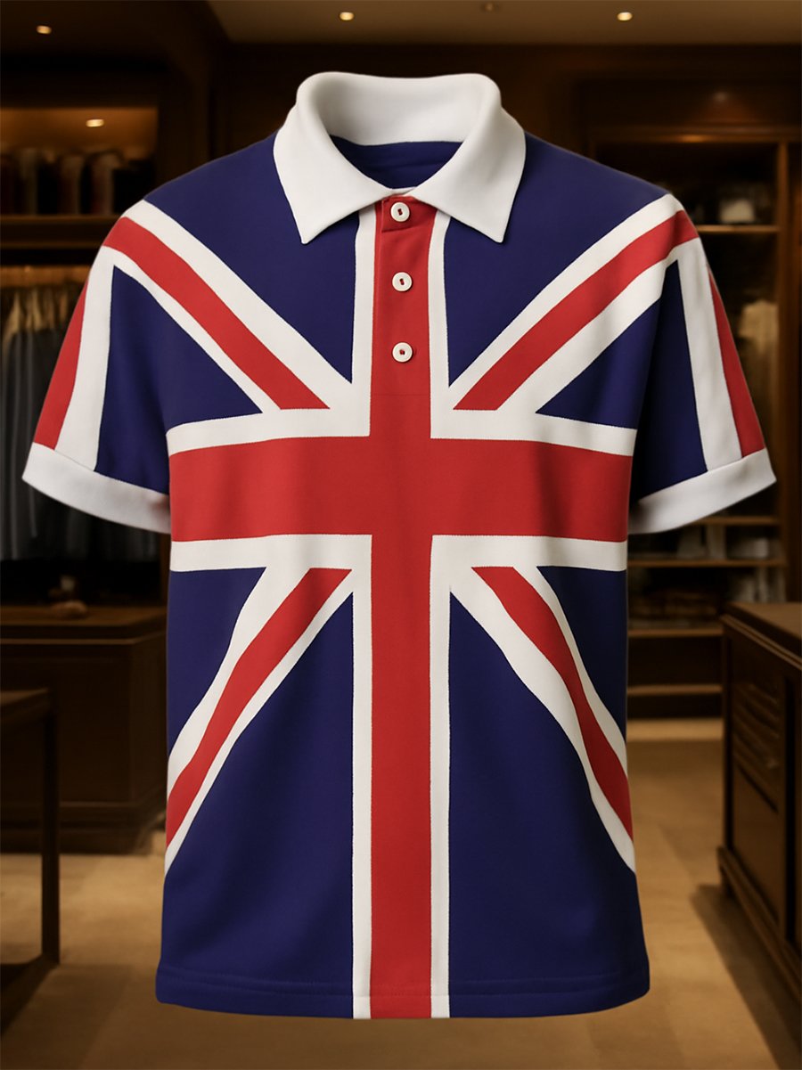 Camisa polo ejecutivo casual Union Jack Button de manga corta para hombre