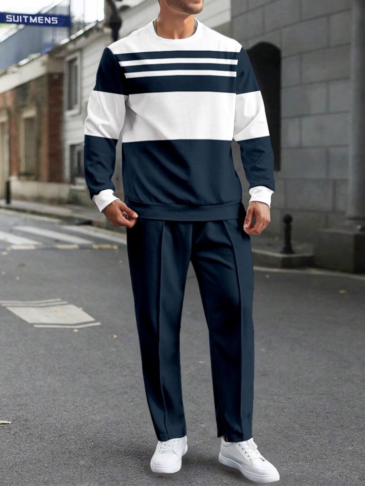 Colorblock Round Neck casual Sports Set 050 para hombre