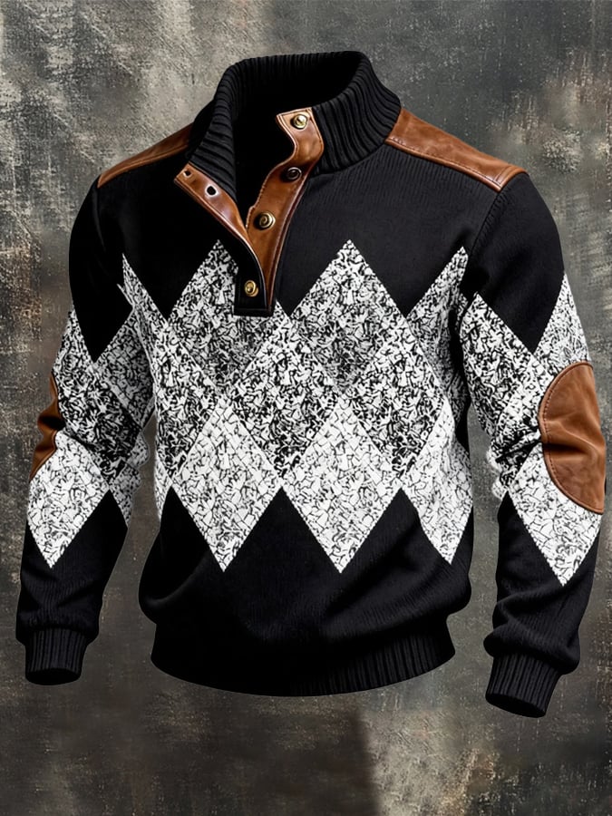 Sudadera vintage jacquard texturizado Color-Block Comfortable Henley para hombre