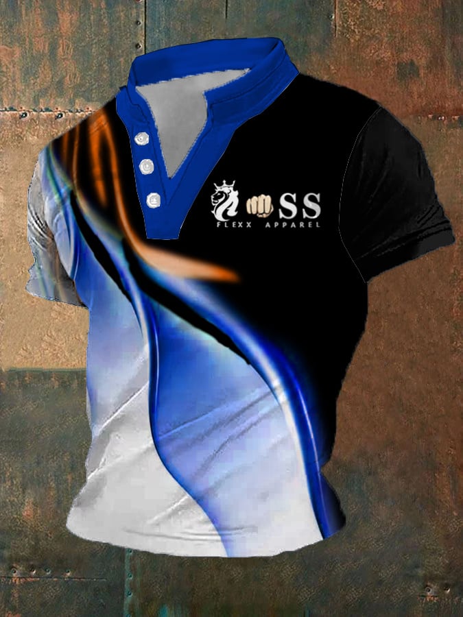 Retro Letter estampado casual V-Neck Button Top para hombre