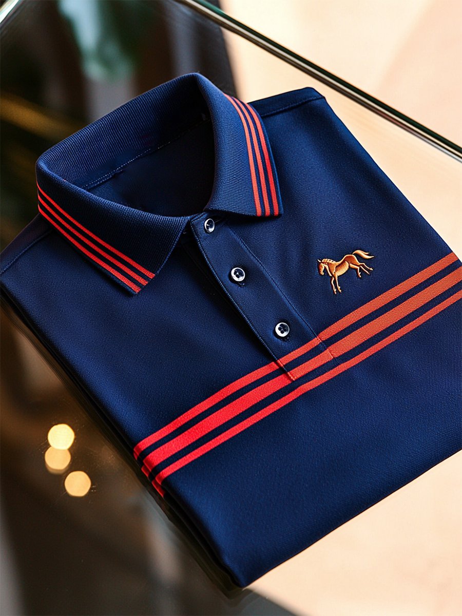 Camisa polo casual ejecutivo rayas estampado con botones de manga corta para hombre