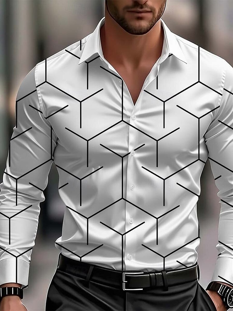 Camisa geométrico estampado de manga larga para hombre