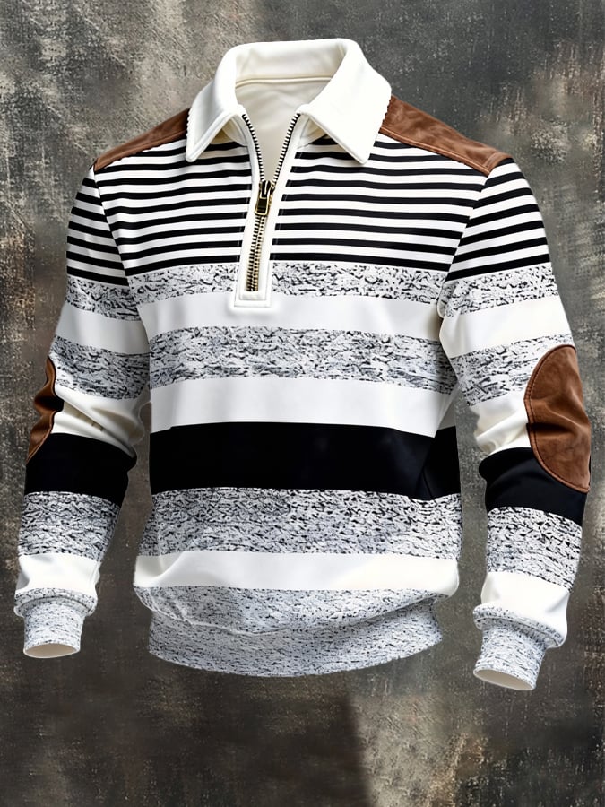 Sudadera retro en bloques de color estampado cierre para hombre