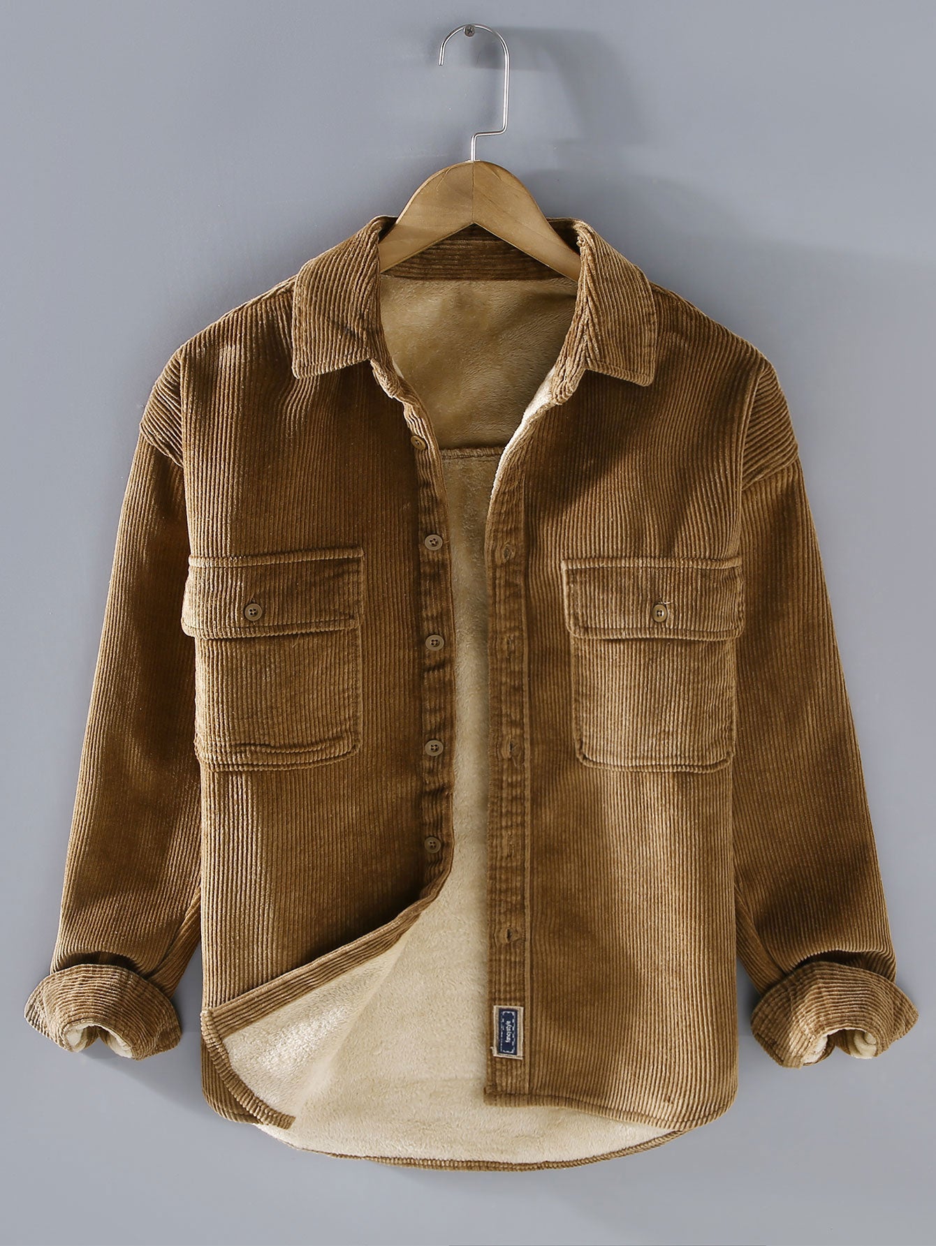 Camisa Fleece Lined de algodón Corduroy Button Up