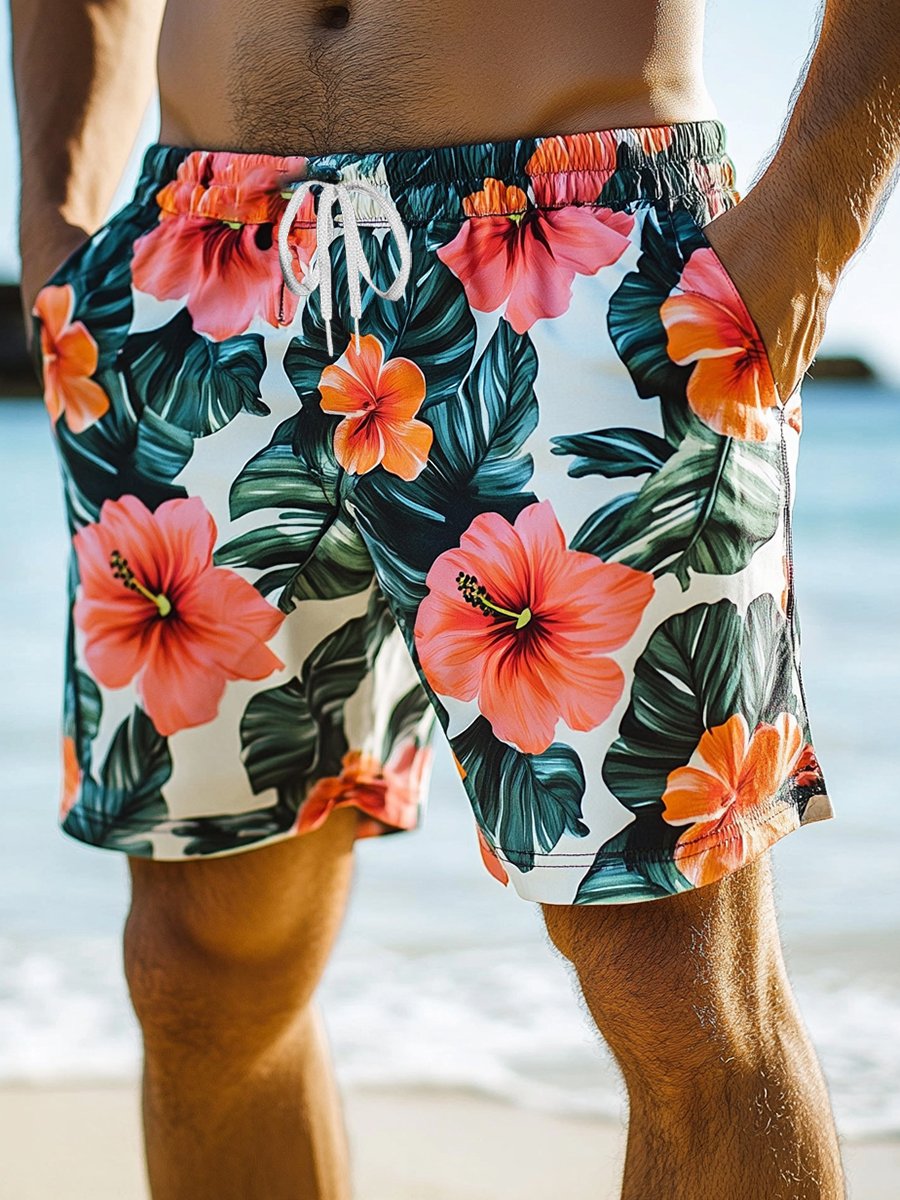 Shorts hawaiano Vacation Hibiscus estampado Beach para hombre