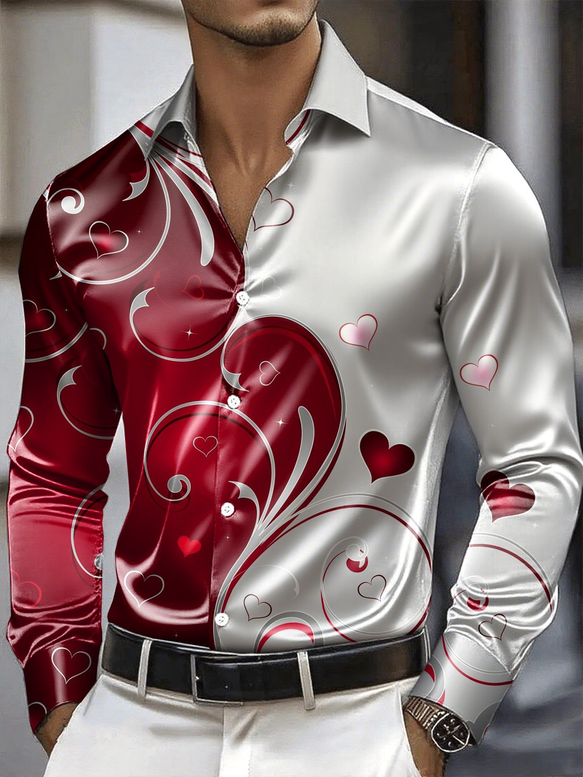 Camisa satén Luxe de manga larga con botones para hombre