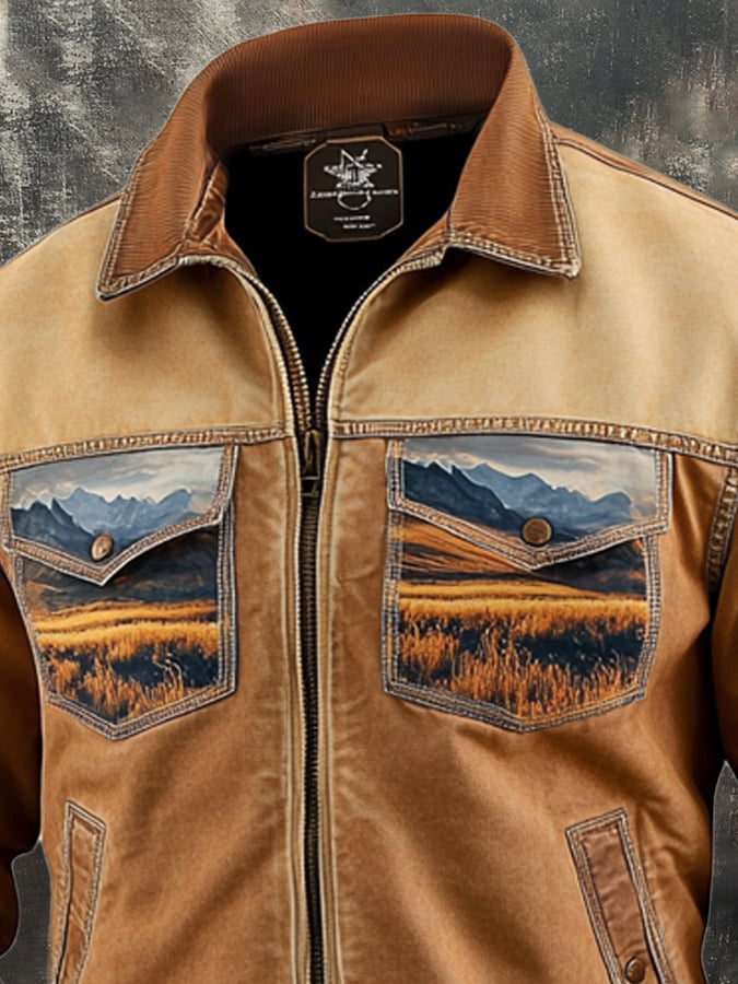 Chaqueta vintage clásico desgastado casual bolsillo para hombre