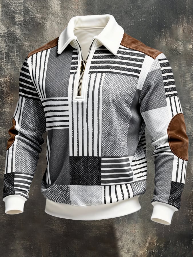 Sudadera retro en bloques de color estampado cierre para hombre