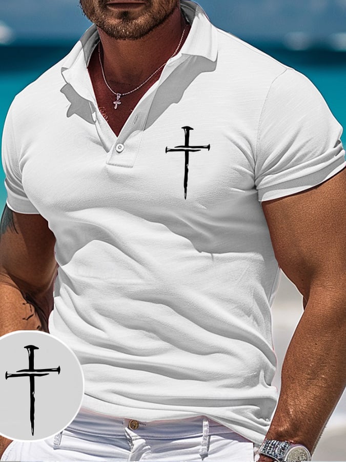Camisa polo retro Faith casual estampado para hombre