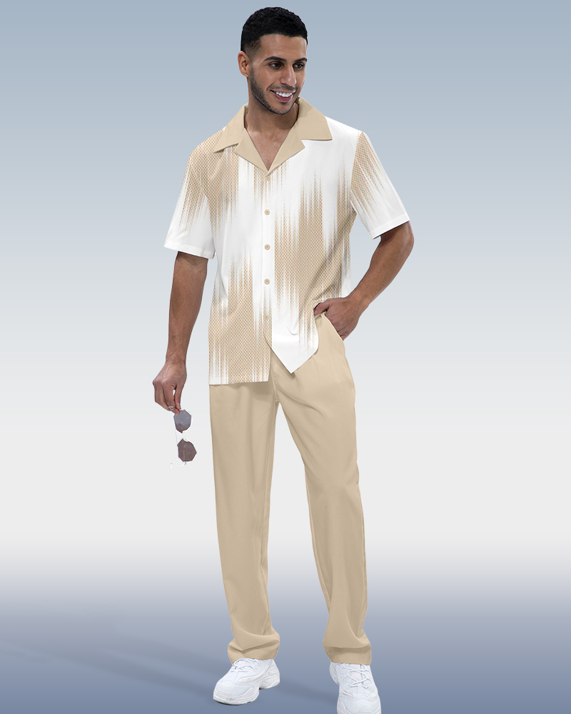 Camisa en bloques de color de lujo estampado de manga corta Walking Set 1010 para hombre