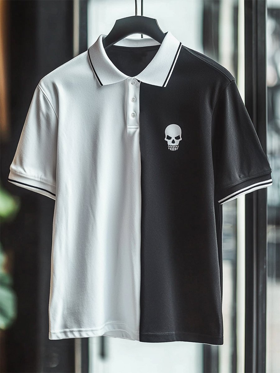 Camisa polo ejecutivo casual a rayas Skull Button de manga corta para hombre