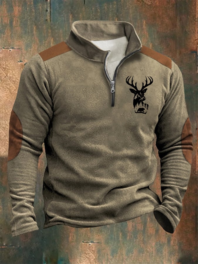 Sudadera Western Style estampado Stand cuello cierre para hombre