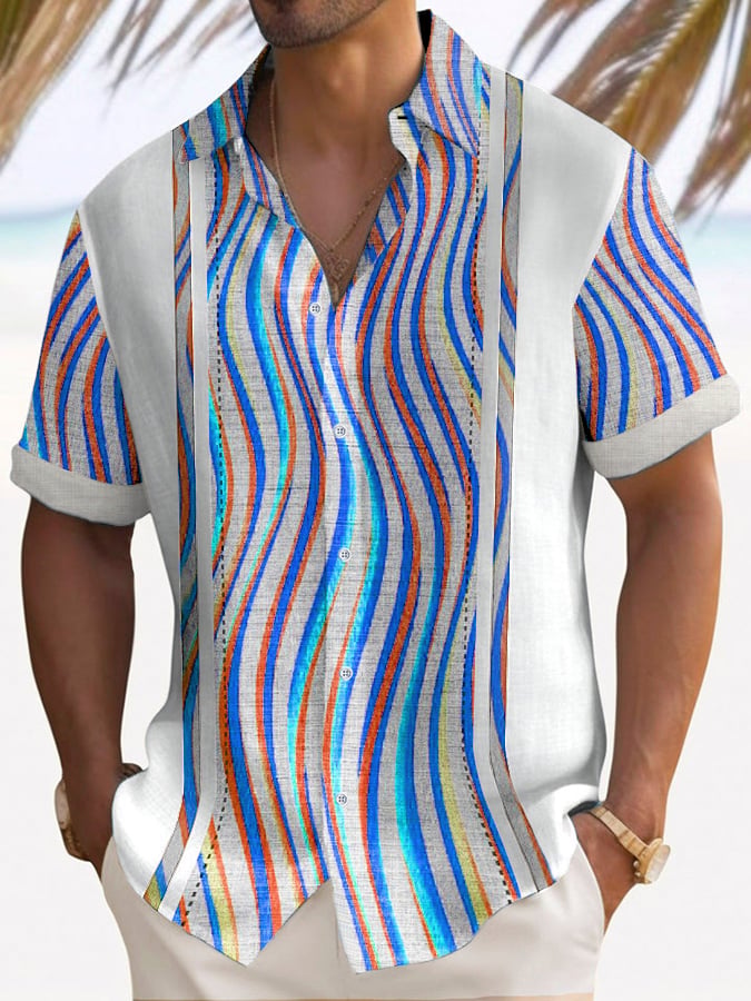 Camisa de moda casual Holiday Color Contrast estampado de manga corta