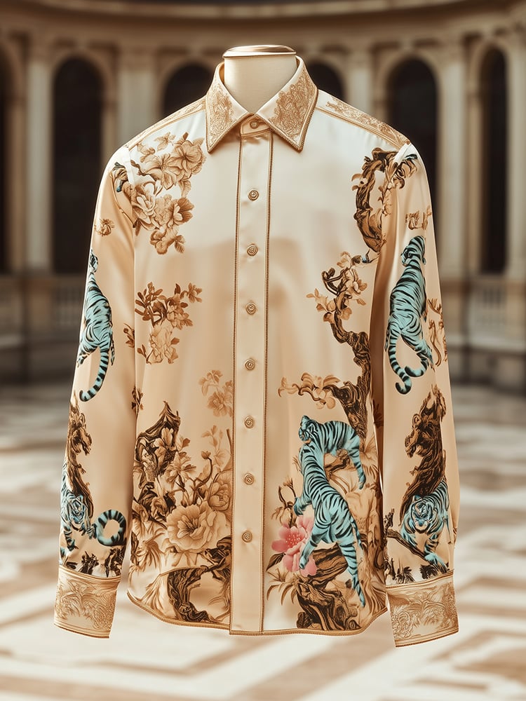 Camisa satén Luxe Baroque de manga larga con botones para hombre